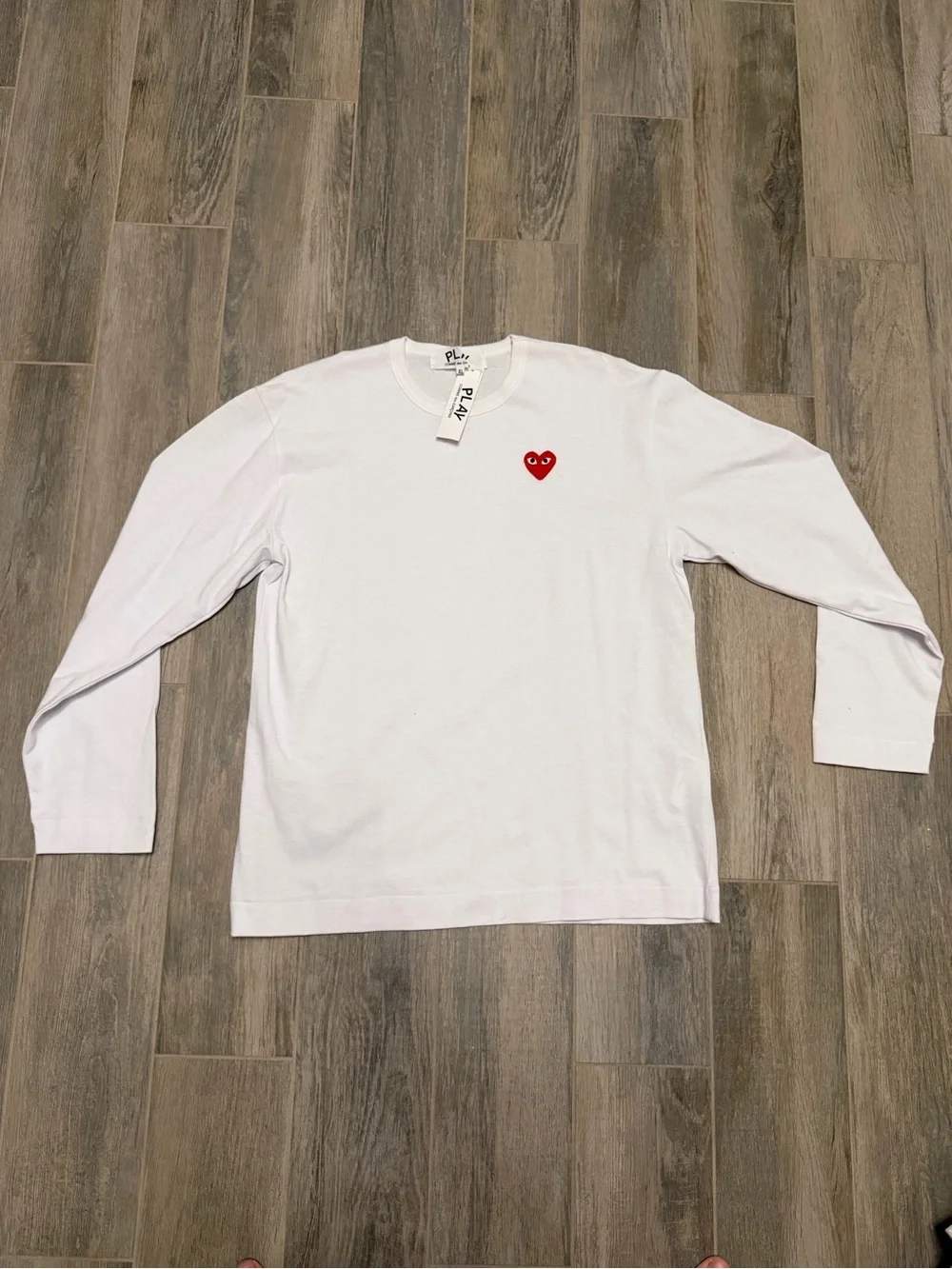 Comme des Garcons PLAY White Long-Sleeve Tee with Red Heart Logo